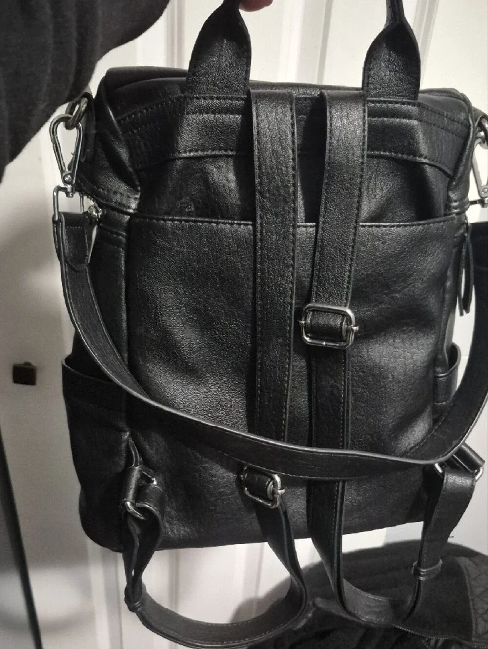 Black Women's Leather Backpack Tote - Classic Everyday Bag